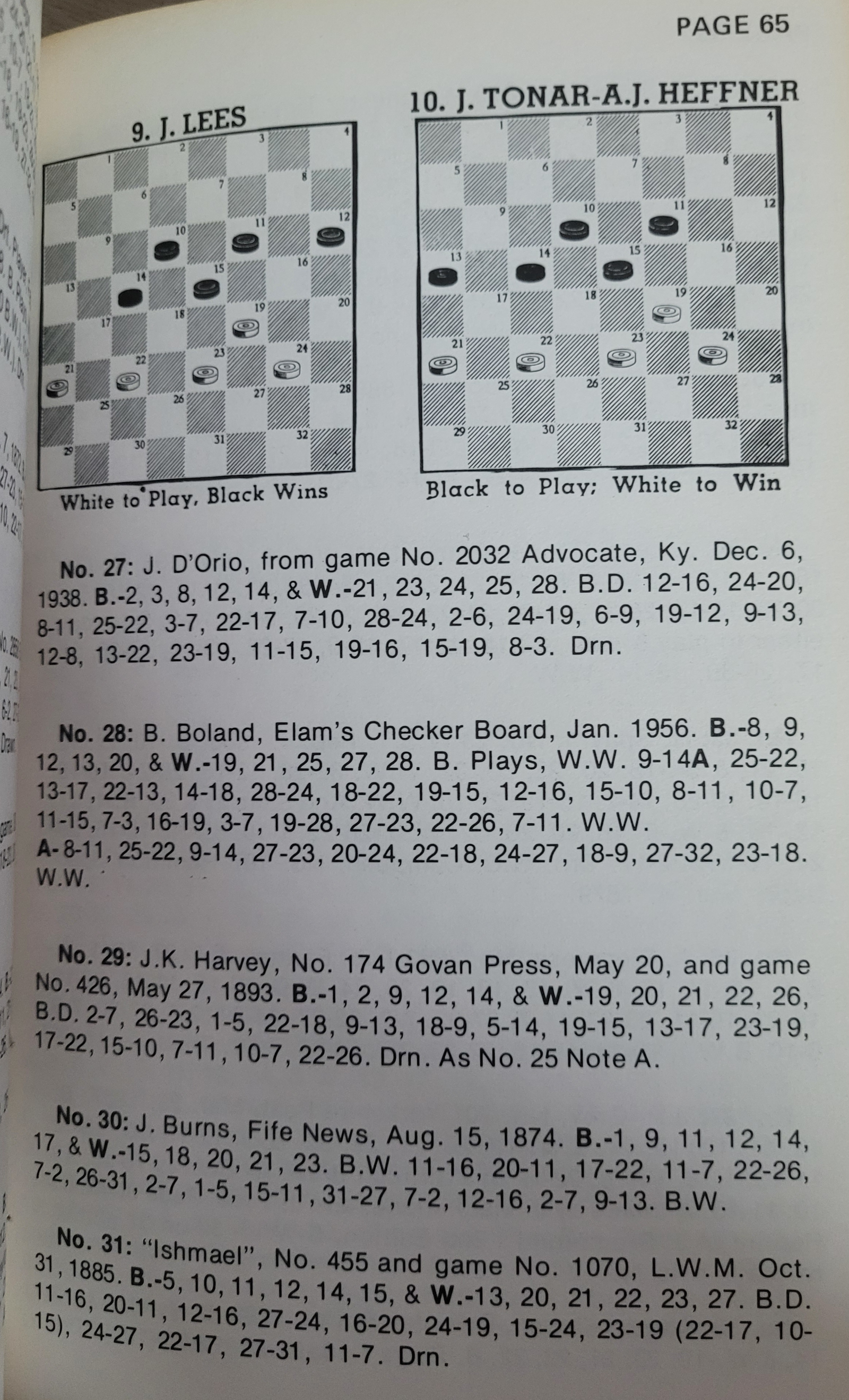 Boland's Famous Positions in the Game of Checkers - Start Checkers